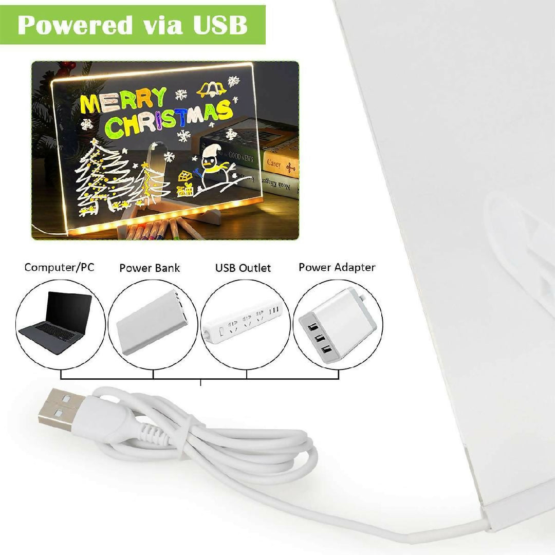 Transparent Acrylic LED Dry Erase Message Board 20x20cm White Stand With Glowing Display