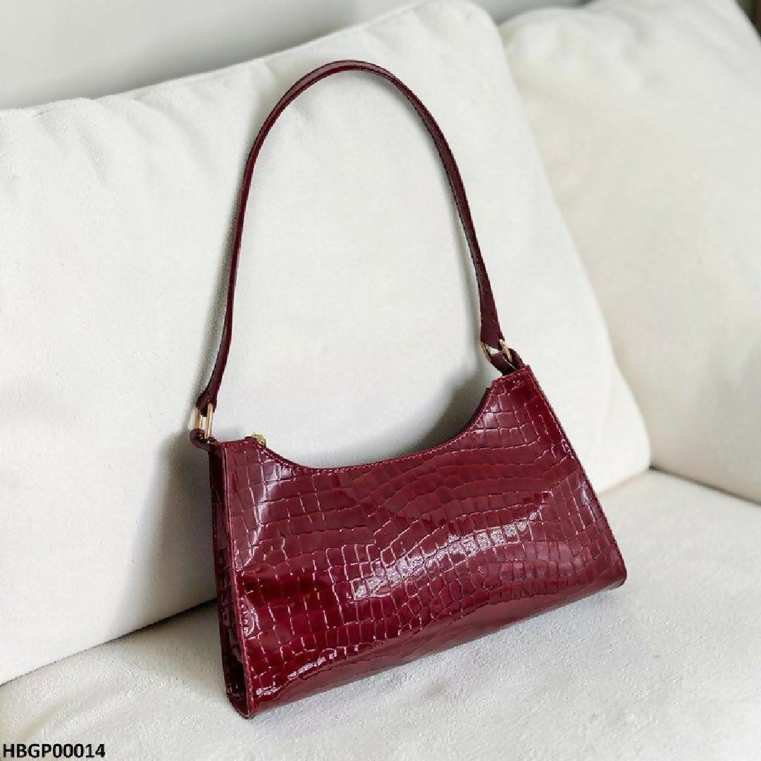 Crocodile Pattern Armpit Hand Bag Maroon