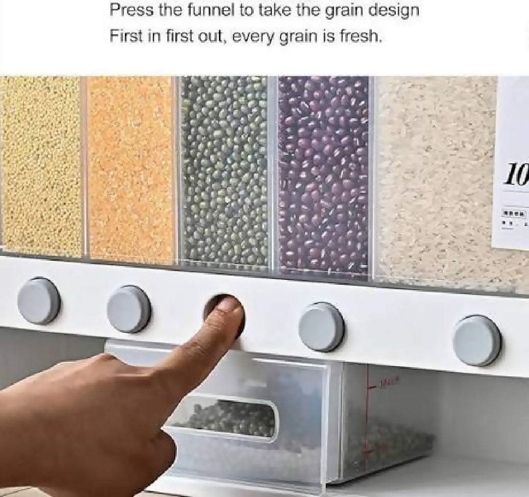 Rice Dispenser Wall Mounted 6 Grid Dry Food Dispenser Large Cereal Dry Food Storage Containers for Storage Rice Grains Nuts Beans Candy Laundry Dispenser for Kitchen Pantry