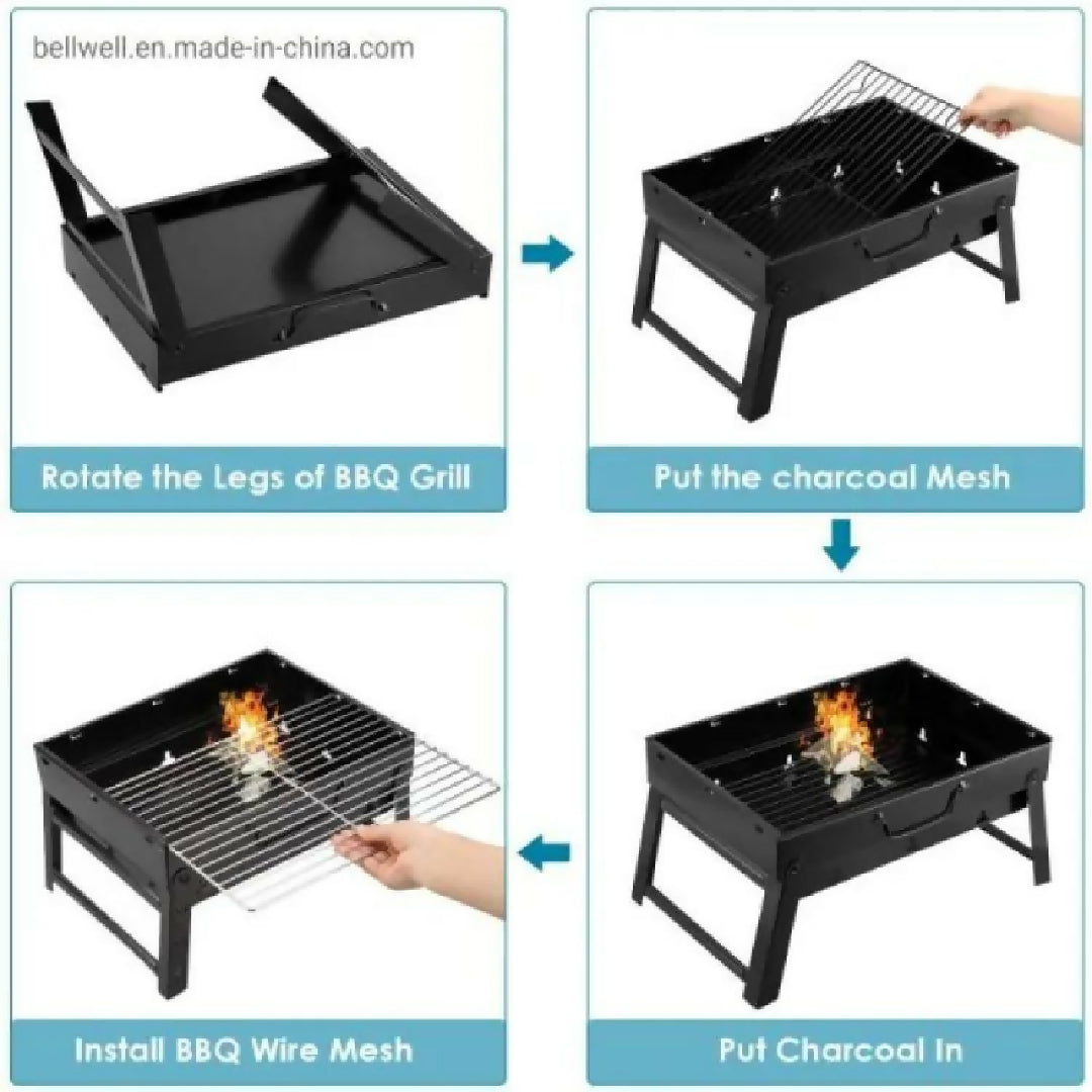 Folding Portable Outdoor Barbeque Charcoal Bbq Grill Oven Black Carbon Stee