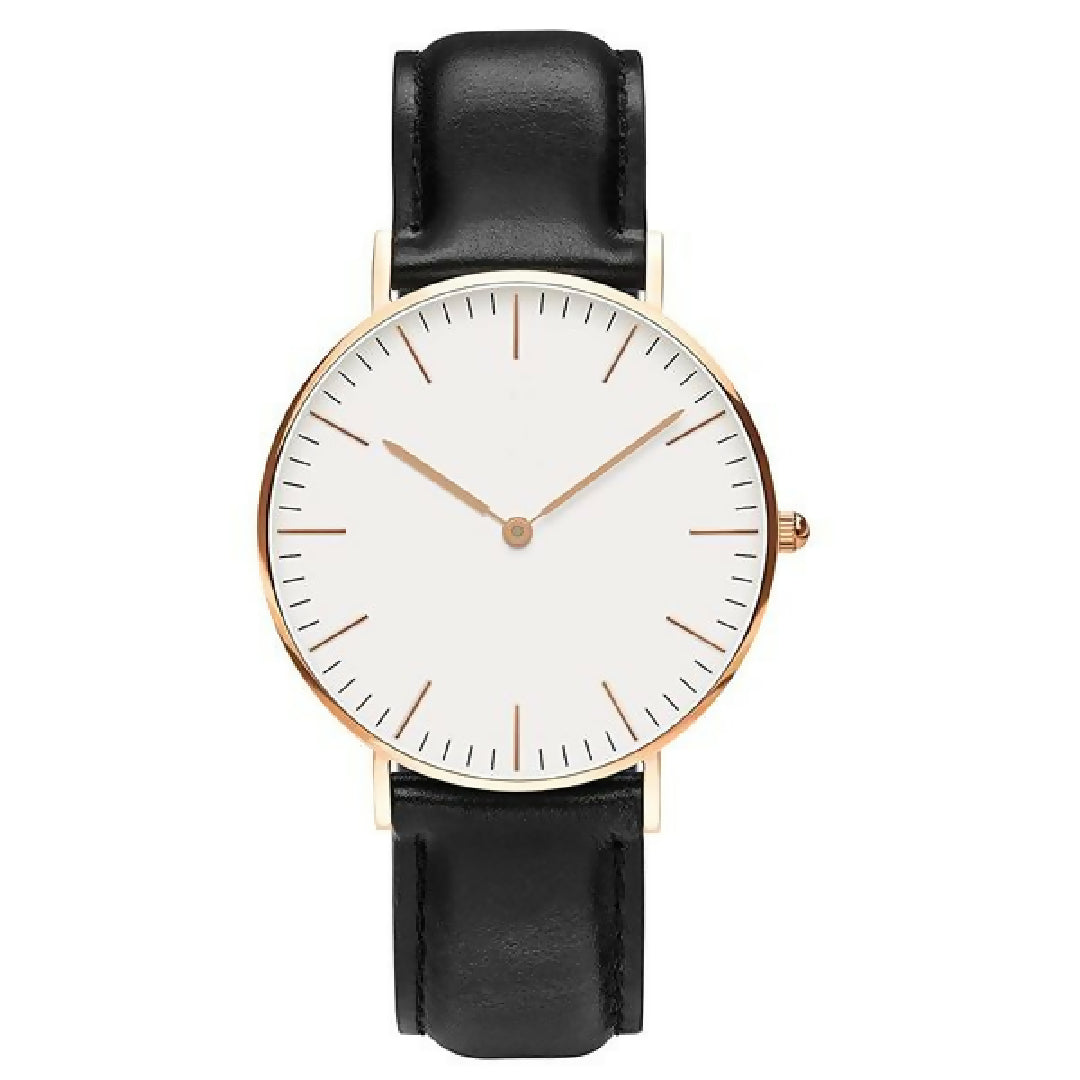 DW Style Black Dial Watch with Brown Leather Strap
