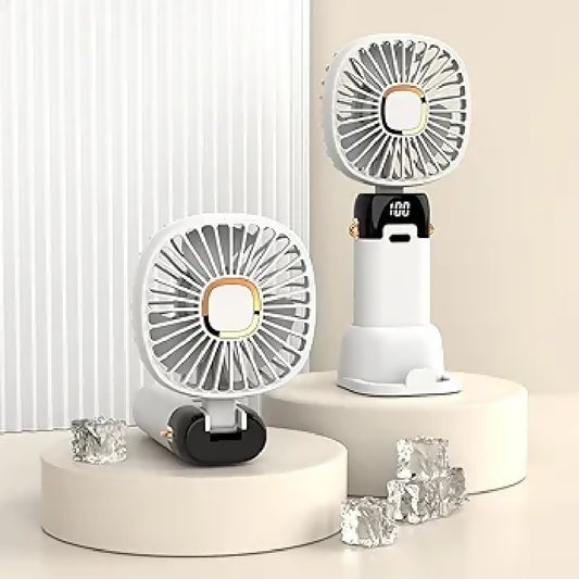 Foldable USB Neck Hanging Fan 5 Speed USB Fan Led Display Screen Rechargeable With Phone Stand