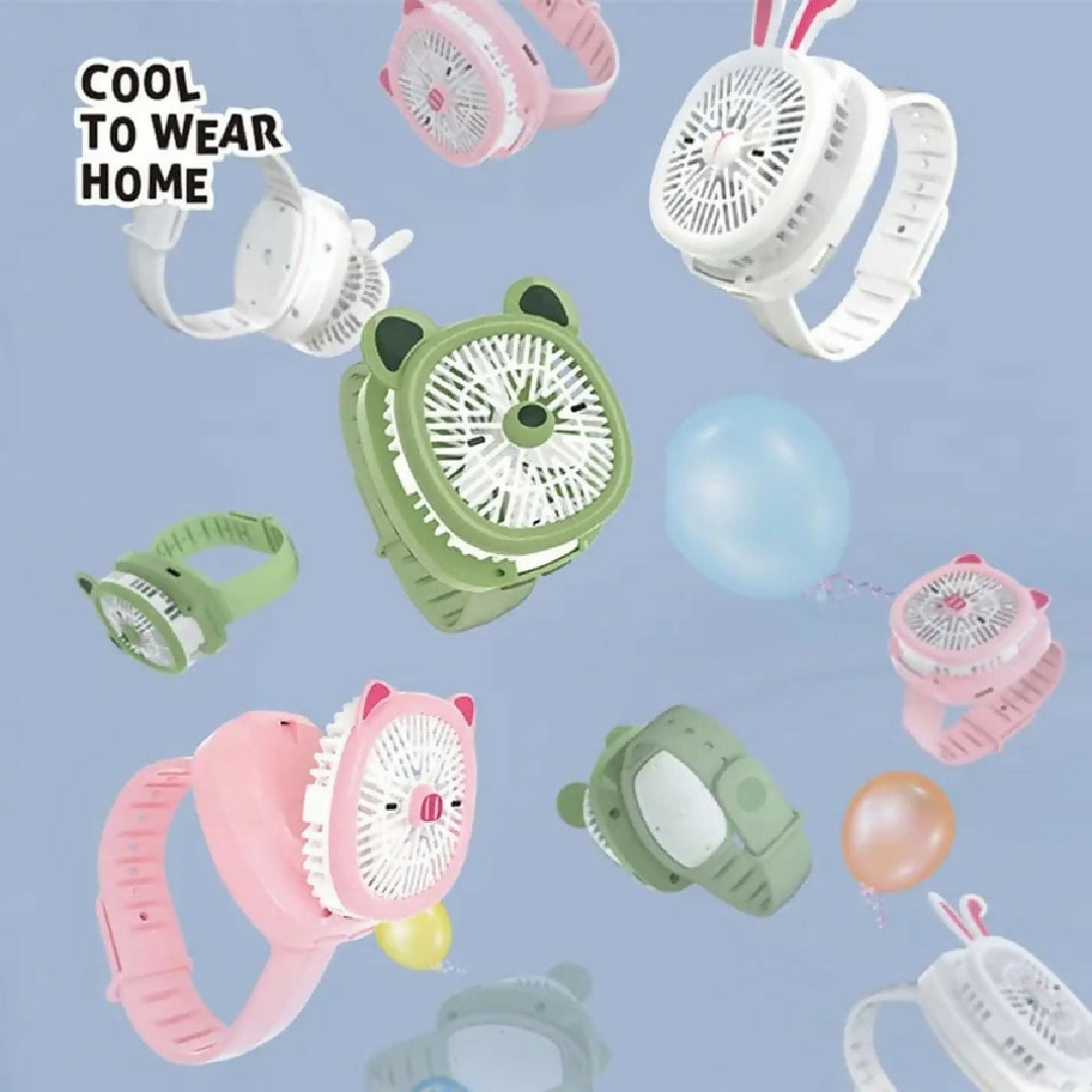 Mini Fan Cartoon Watch Small USB Rechargeable Wrist Fan Handheld Desktop Fan Mini Hand Held Cooling Fan Mini Cartoon Wristband Fan Children Travel Air Cooler Cute Design Fan For Kids