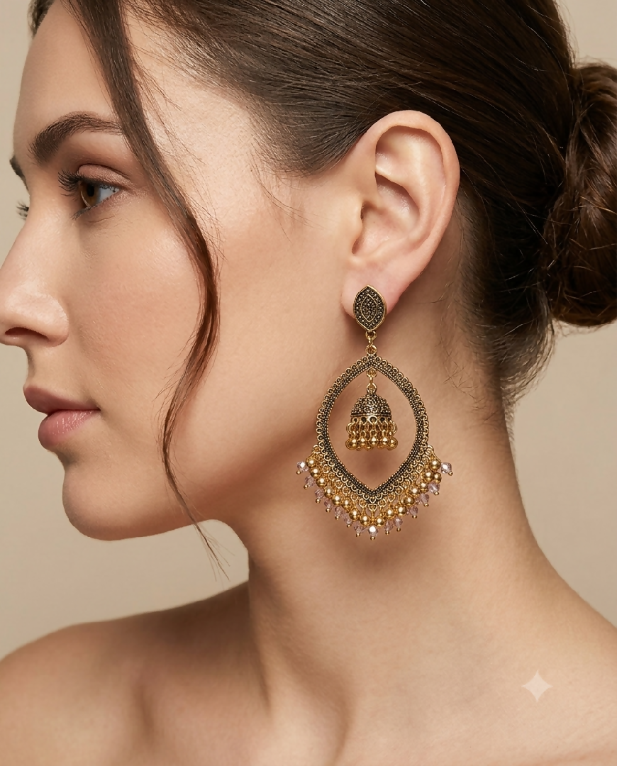 Antique Gold Jhumka Style Drop Earrings