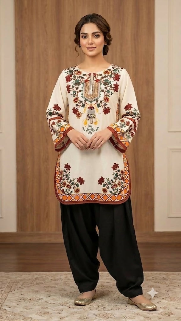 Womens Stitched 2 Piece Printed Lawn Cotton Suit Ready to Wear Embroidered Kurti Plain Shalwar Casual Party Wear Pakistani Ladies Dress