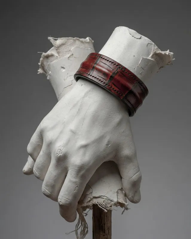 The Grit - Red Brown Croc - Kara Style Leather Bracelet / Leather Cuff