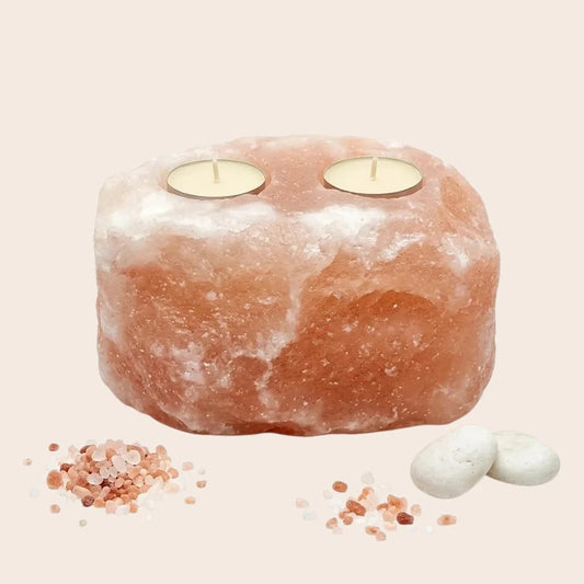 Hand-Carved Himalayan Pink Salt Candle Holder (Double Tealight) | Enhanced Warm Ambiance