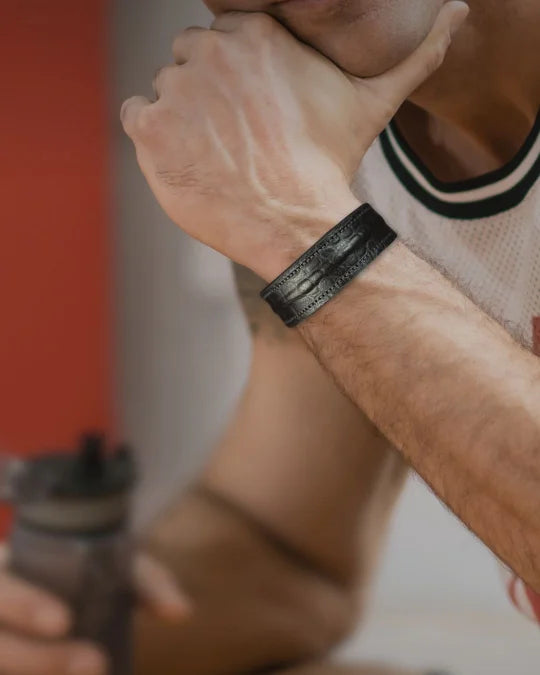 The Grit - Black Croc - Kara Style Leather Bracelet / Leather Cuff