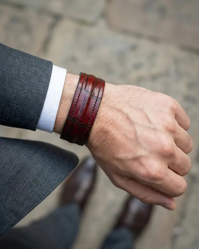 The Grit - Red Brown Croc - Kara Style Leather Bracelet / Leather Cuff