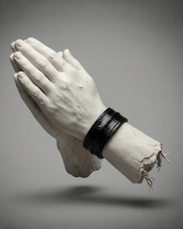 The Grit - Black Croc - Kara Style Leather Bracelet / Leather Cuff