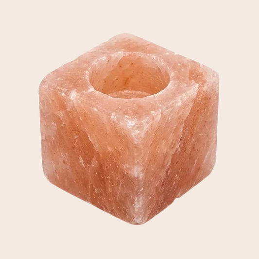 Minimalist Himalayan Salt Candle Holder – Geometric Cube Design