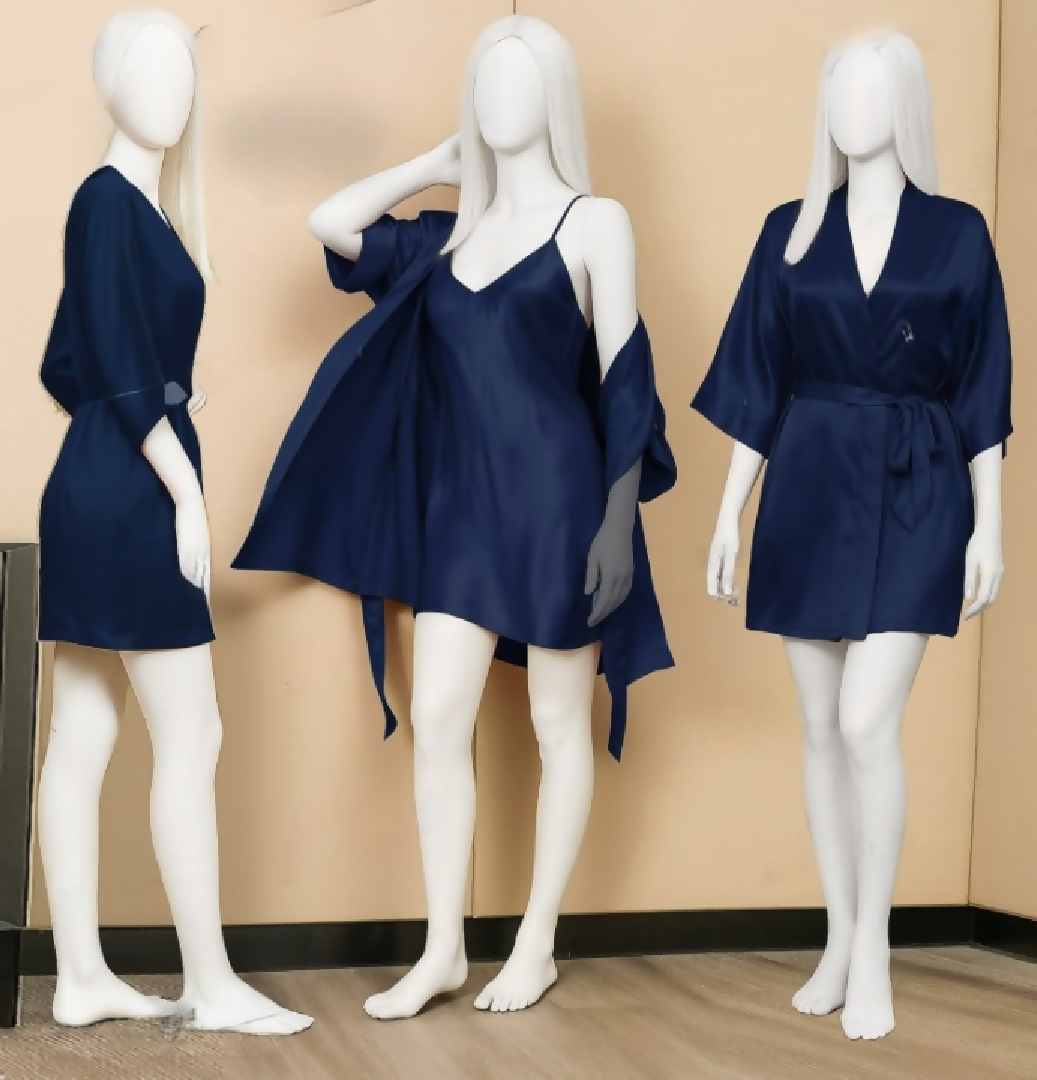 Premium Satin Sleepwear Set - Robe and Spaghetti Strap Nightdress Combo for Women - Free Size