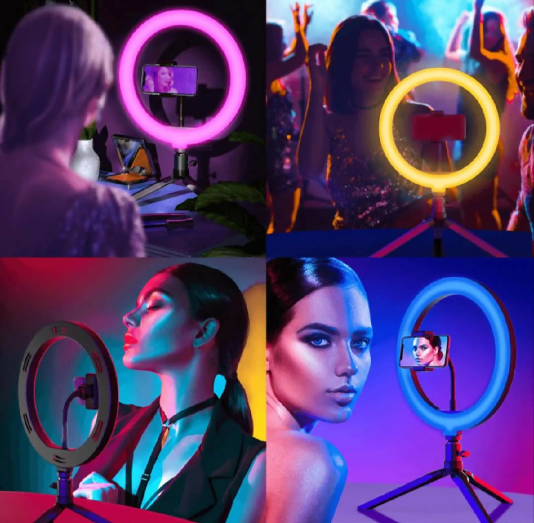 RGB Ringlight 26 CM MJ26 With Mobile Holder Adjustable Lighting For Photography Video Recording Makeup And Live Streaming With Stand 7 Feet