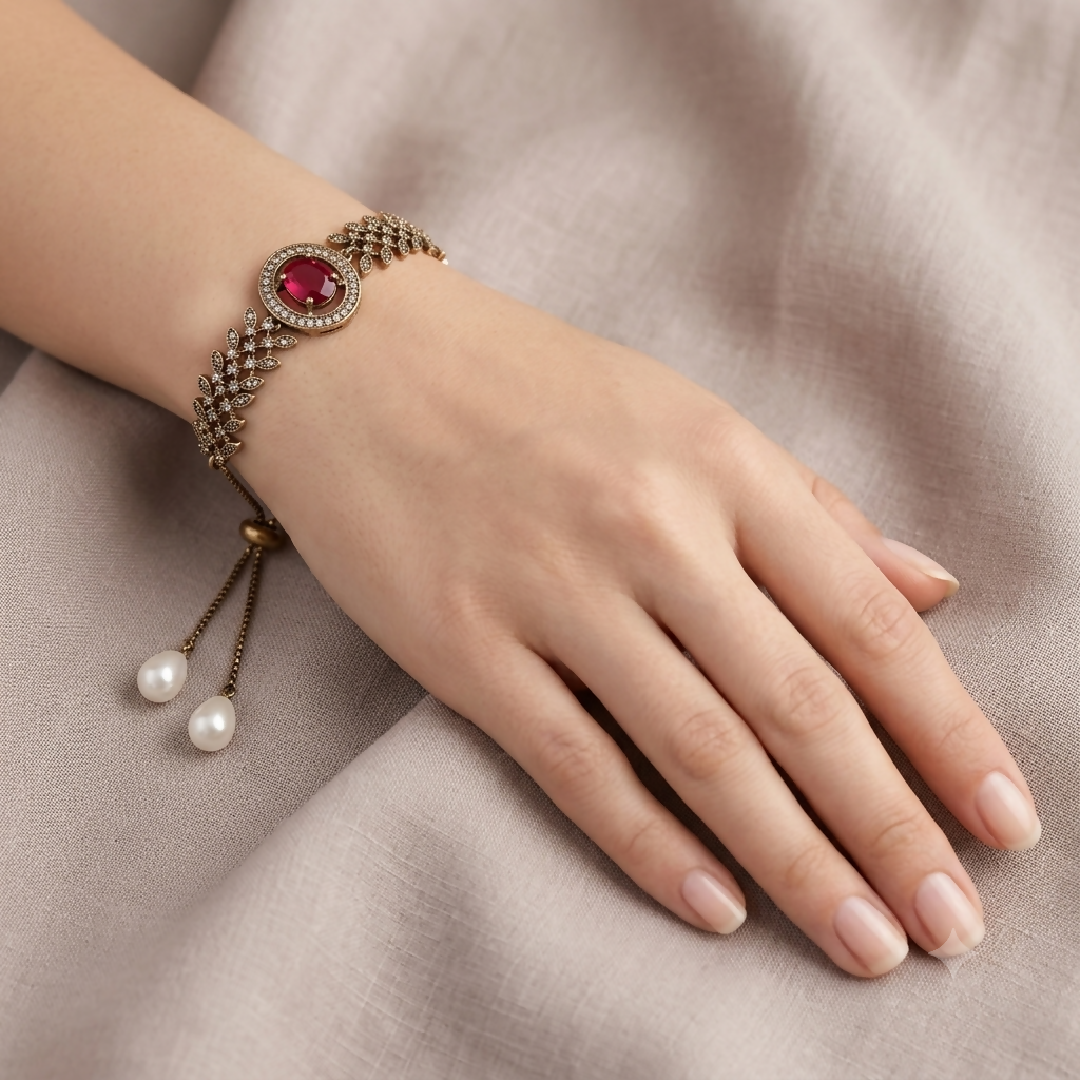 Zircon Heritage Antique Ruby Adjustable Bracelet