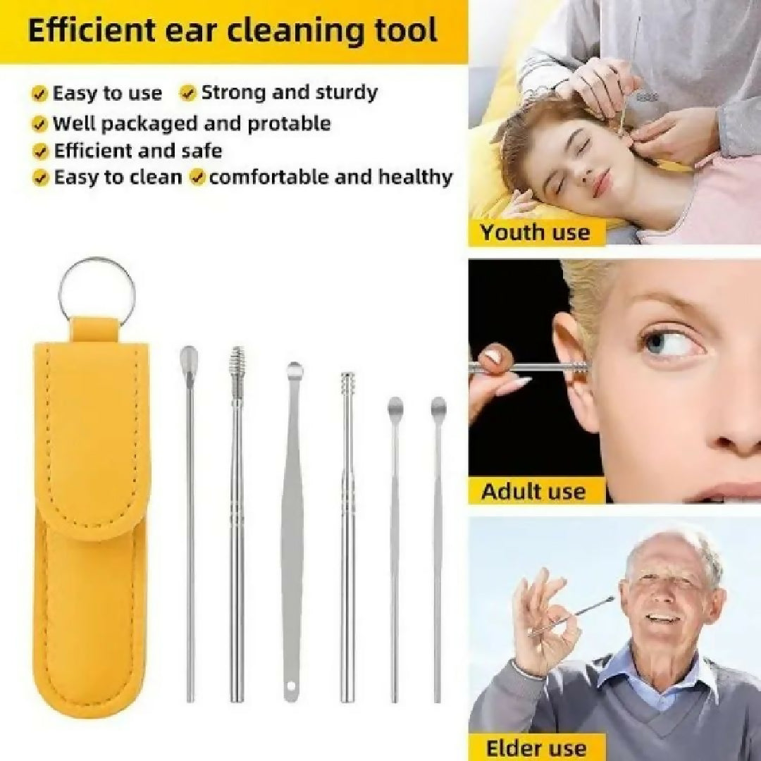 Ear Wax Cleaning Kit 6 Pcs Ear Pick Tools Wax Removal Kit Ear Cleaning Tool Set Spring Earwax Cleaner Tool for Children and Adult