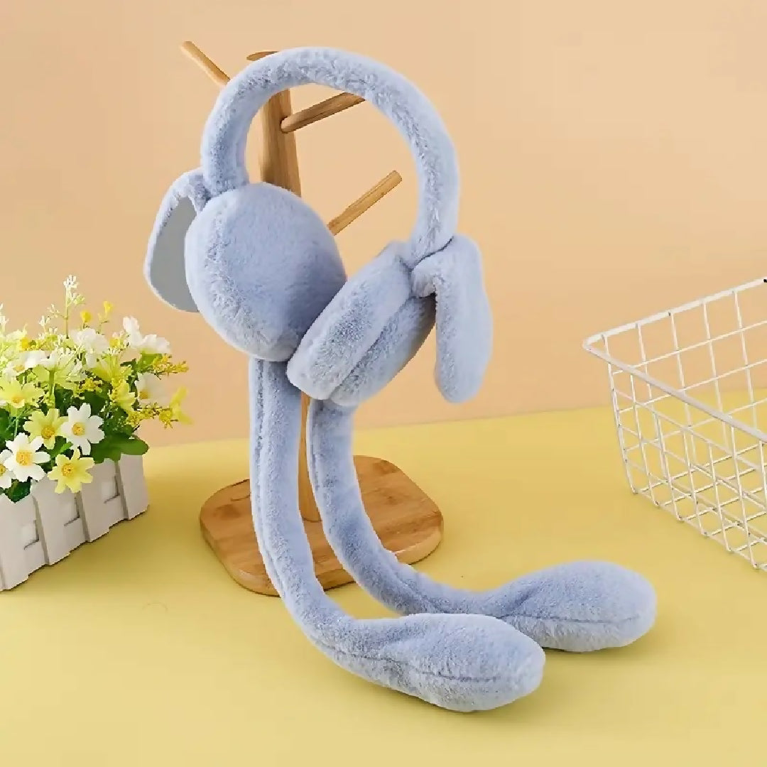 Cute Jumping Rabbit Earmuffs Hat with Moving Ears - Plush Airbag Toy Cap for Kids - Random Color