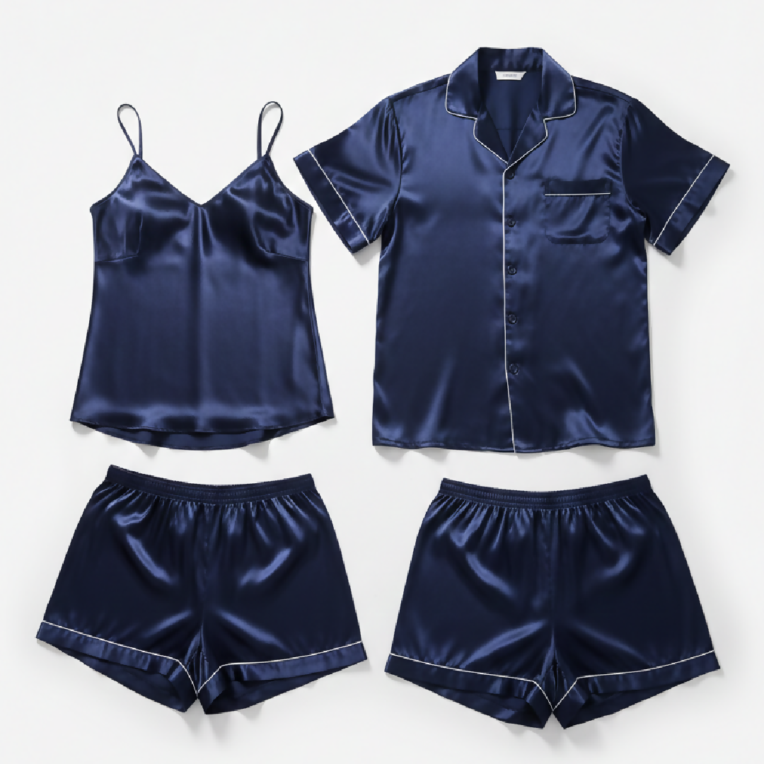 Couple Night Dress - Night Suit - Silk Sleepwear Set - 4-Piece Camisole and Shirt with Shorts