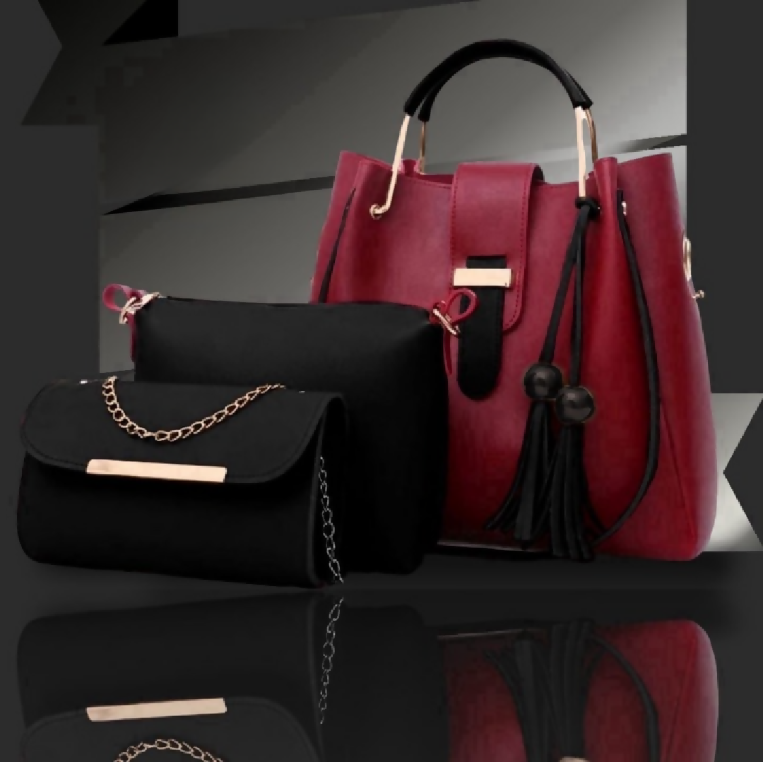 3-Piece Womens Handbag Set - Stylish Tote Bag with Shoulder Pouch - Chain Clutch