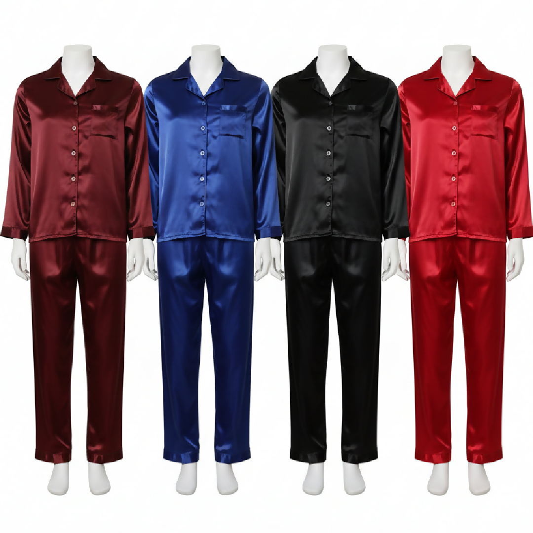 Couple Night Suit Silk Satin Pajama Set - Long Sleeve Top and Pants