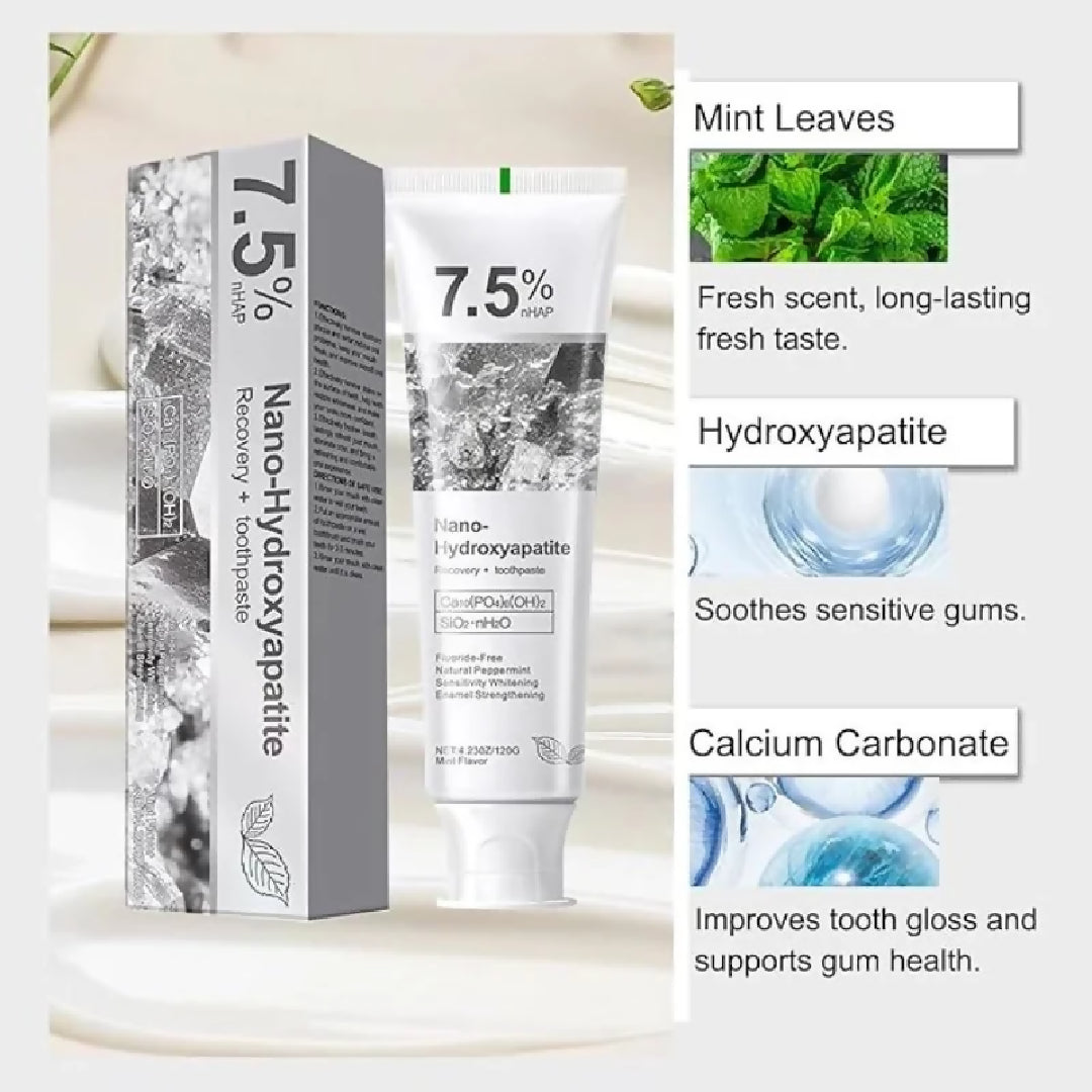 75 Nano Hydroxyapatite Toothpaste Deep Cleaning Advanced Enamel Protection Fluoride Free Mint Toothpaste for Sensitive Teeth Fresh Breath Daily Oral Care