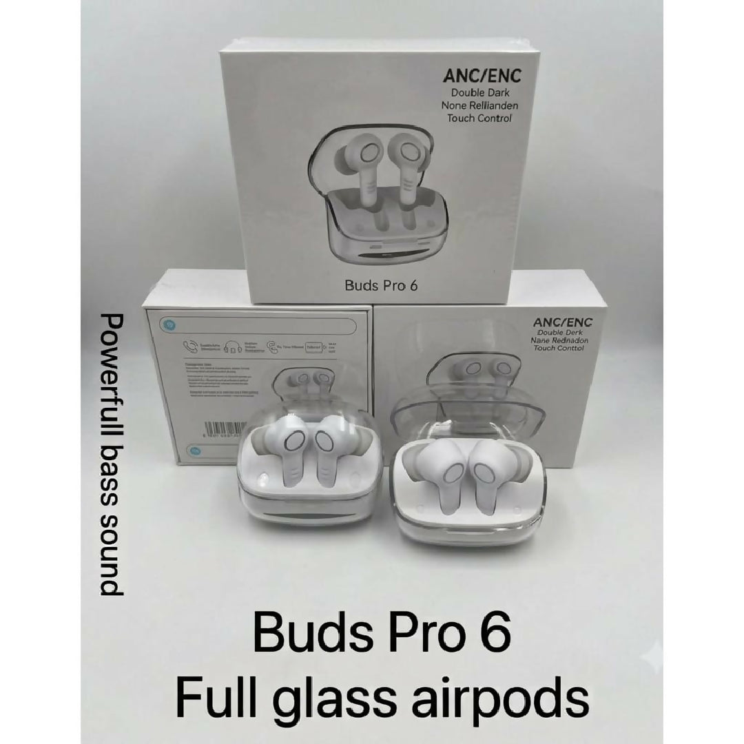 Buds Pro 6 Full Glass Wireless Airpods ENC Powerful Bass Sound