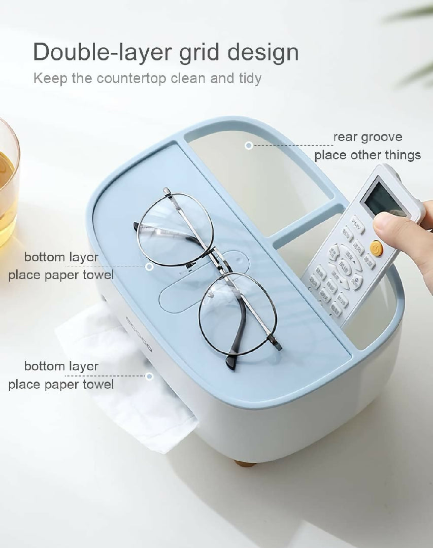 Ecoco Tissue Box Holder with Storage Compartment Lid