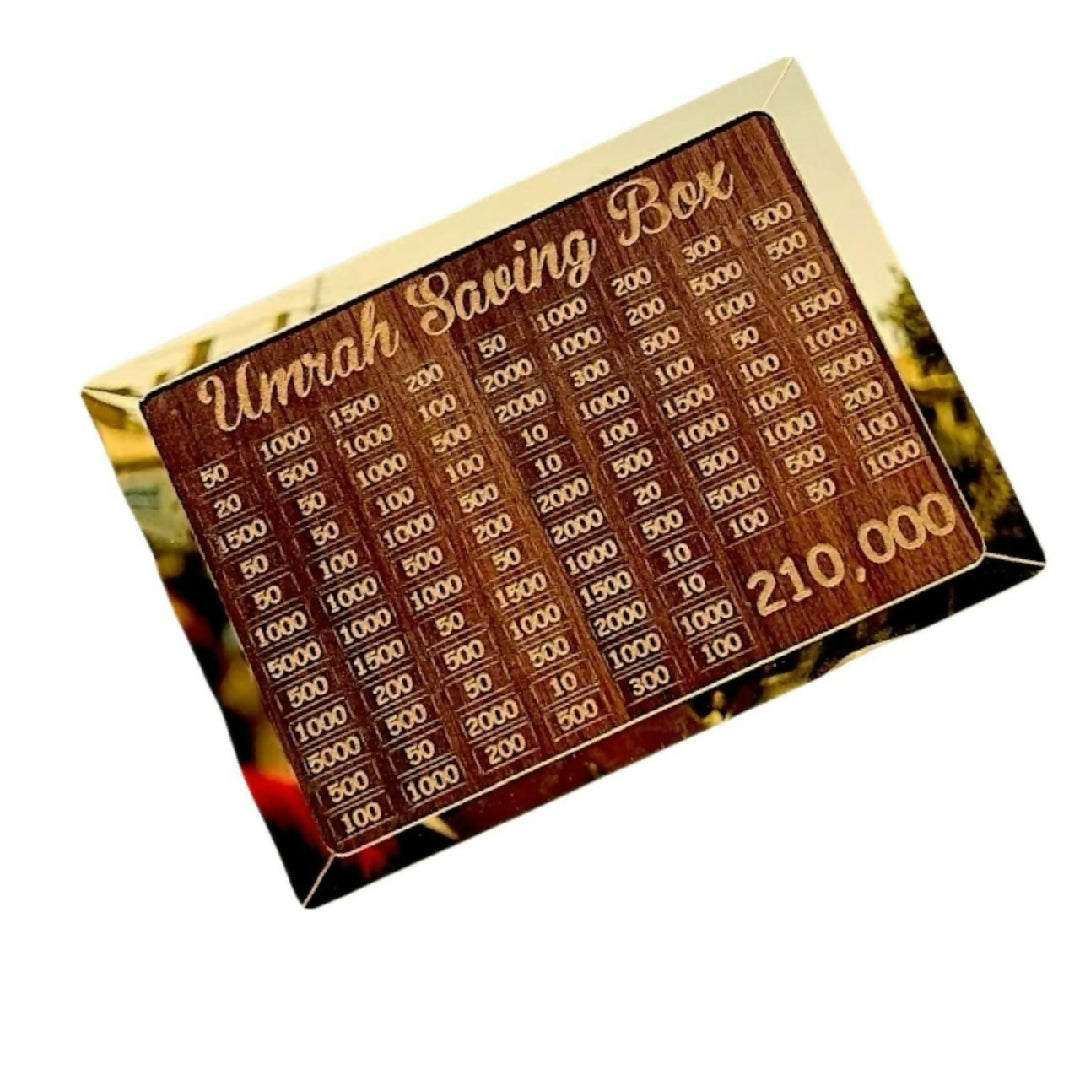 Wooden Umrah Saving Box - Premium Money Box with 210000 Goal Tracker - Elegant Islamic Design for Charity Donations - Charity Savings