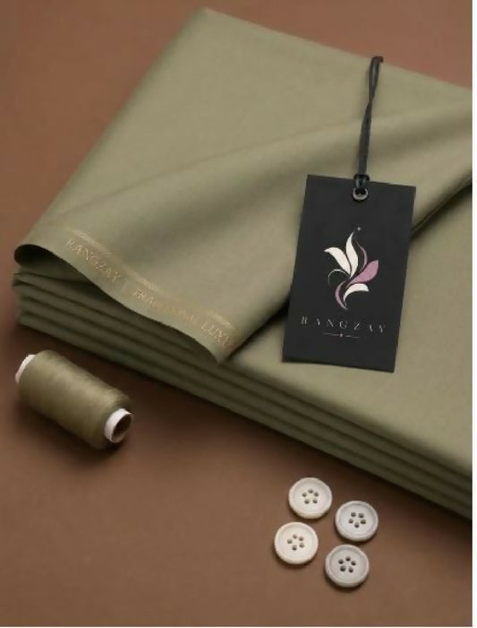 Olive green Wash n Wear unstitched four meter fabric