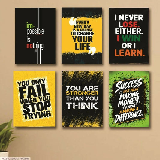 6 PC Motivating Wall Art Cardboard Phototiles Durable Elegant Stylish Inspiring And Creative Decorative Home And Office Collection - 8 by 11