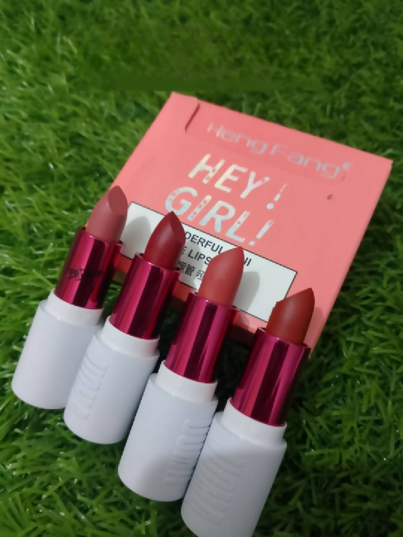 HengFang Hey Girl Mini Velvet Matte Lipstick Set - High Pigment Long-Lasting Lip Color - Pack of 4 Shades