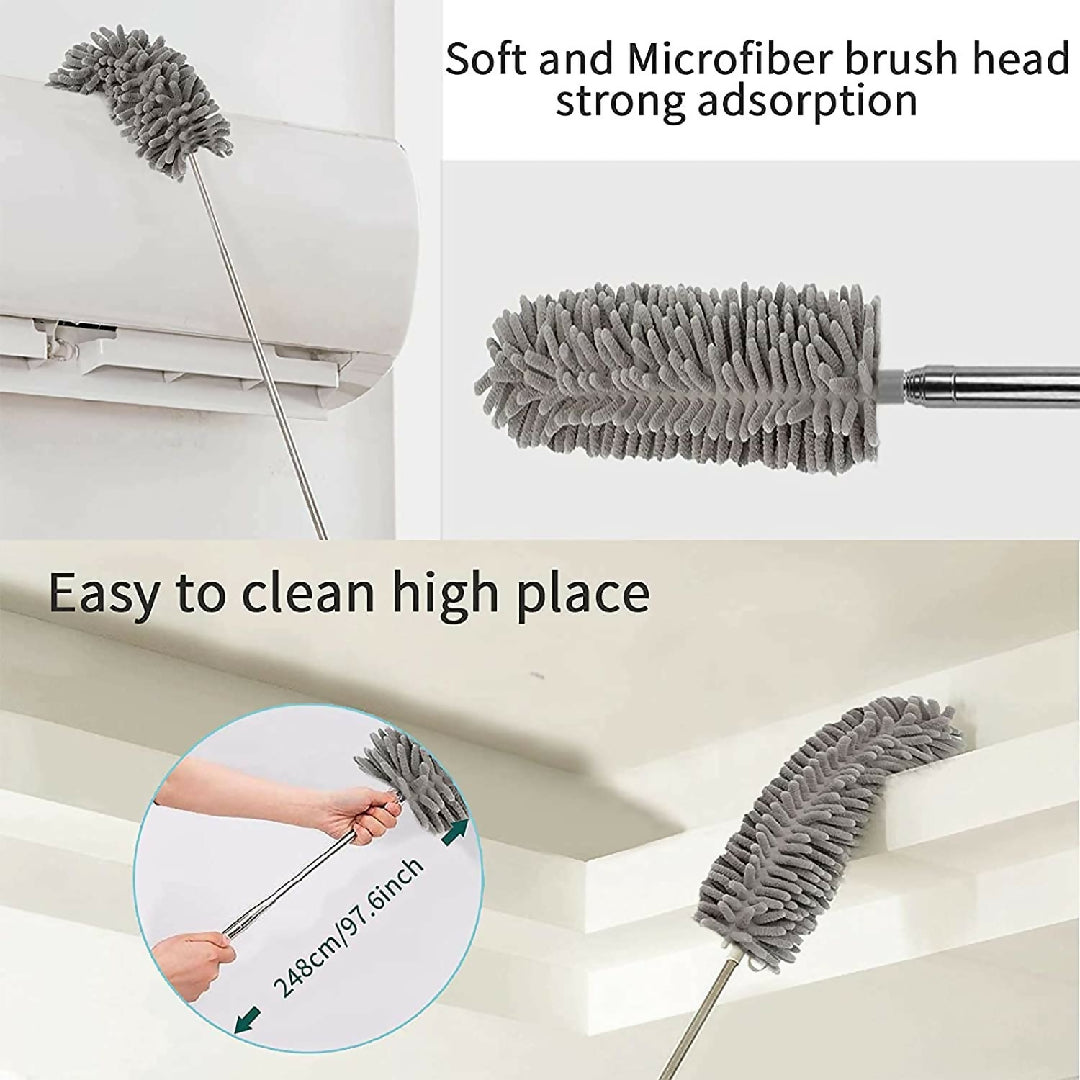 Grey Flexible Microfiber Duster Bendable Long Reach Cleaning Brush for Home Office