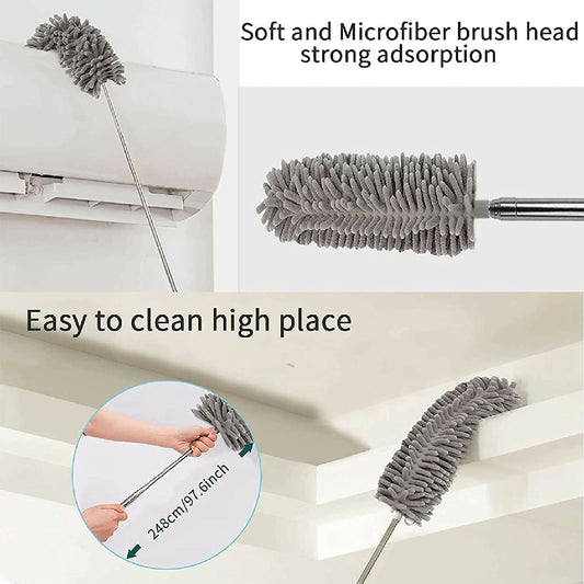 Grey Flexible Microfiber Duster Bendable Long Reach Cleaning Brush for Home Office