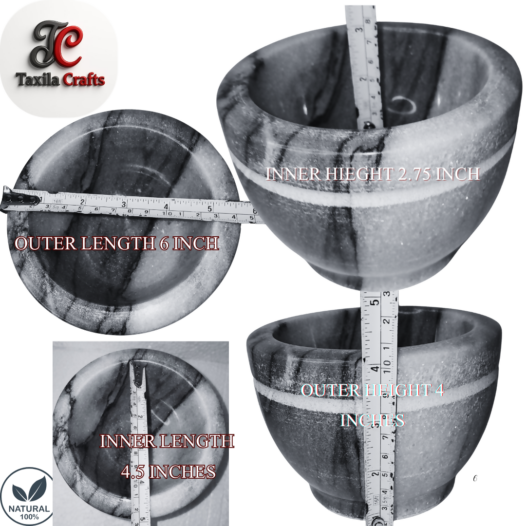 Medium Size 6x4 Inch Marble Mortar with Marble Pestle – Premium Stone Grinder for Spices