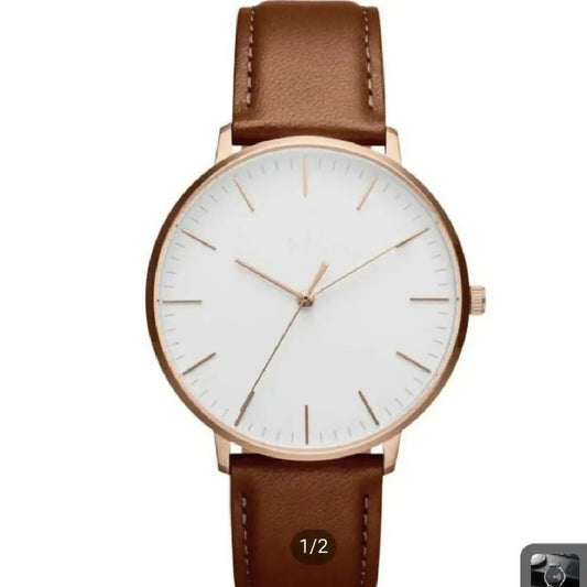 DW Style Black Dial Watch with Brown Leather Strap