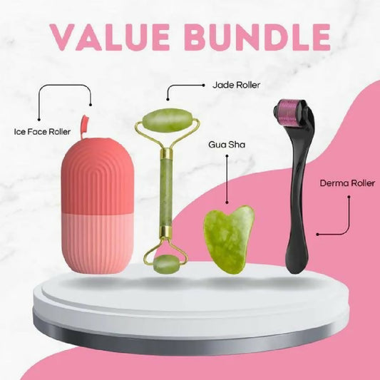 Combo pack Marble Jade Roller WITH STONE MARBLE - Ice Roller Facial Massage - Derma Roller -Pack of 3