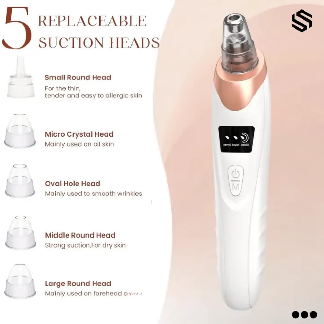 Blackhead Removal Machine Derma Suction 5 In 1 Black Head Remover Machine Acne Pimple Pore Cleaner Vacuum Tool Rechargeable Machine Oil Remover Multi-Functional Skin Care Tools Facial Beauty Device Whitehead Remover Deep face dust Cleaner