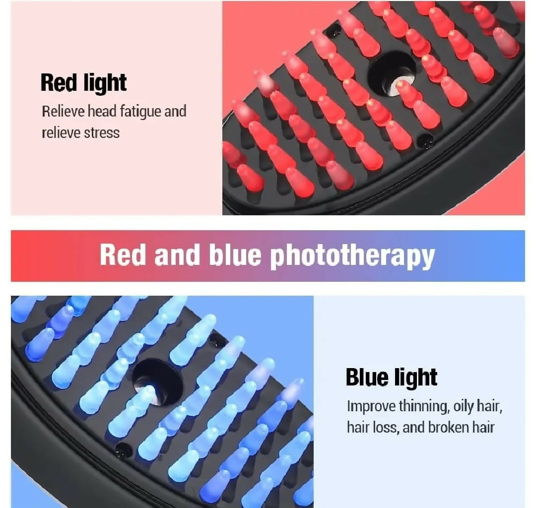 Rechargeable Electric Hair Growth Comb with Steam Spray & Red-Blue LED Therapy – Scalp Massage Anti Hair Fall Brush