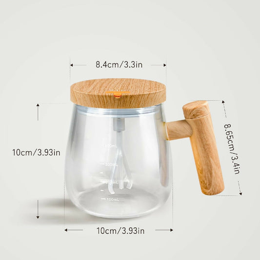 Wooden Design Automatic Self Stirring Coffee Mug One Click Electric Mixing Glass Cup