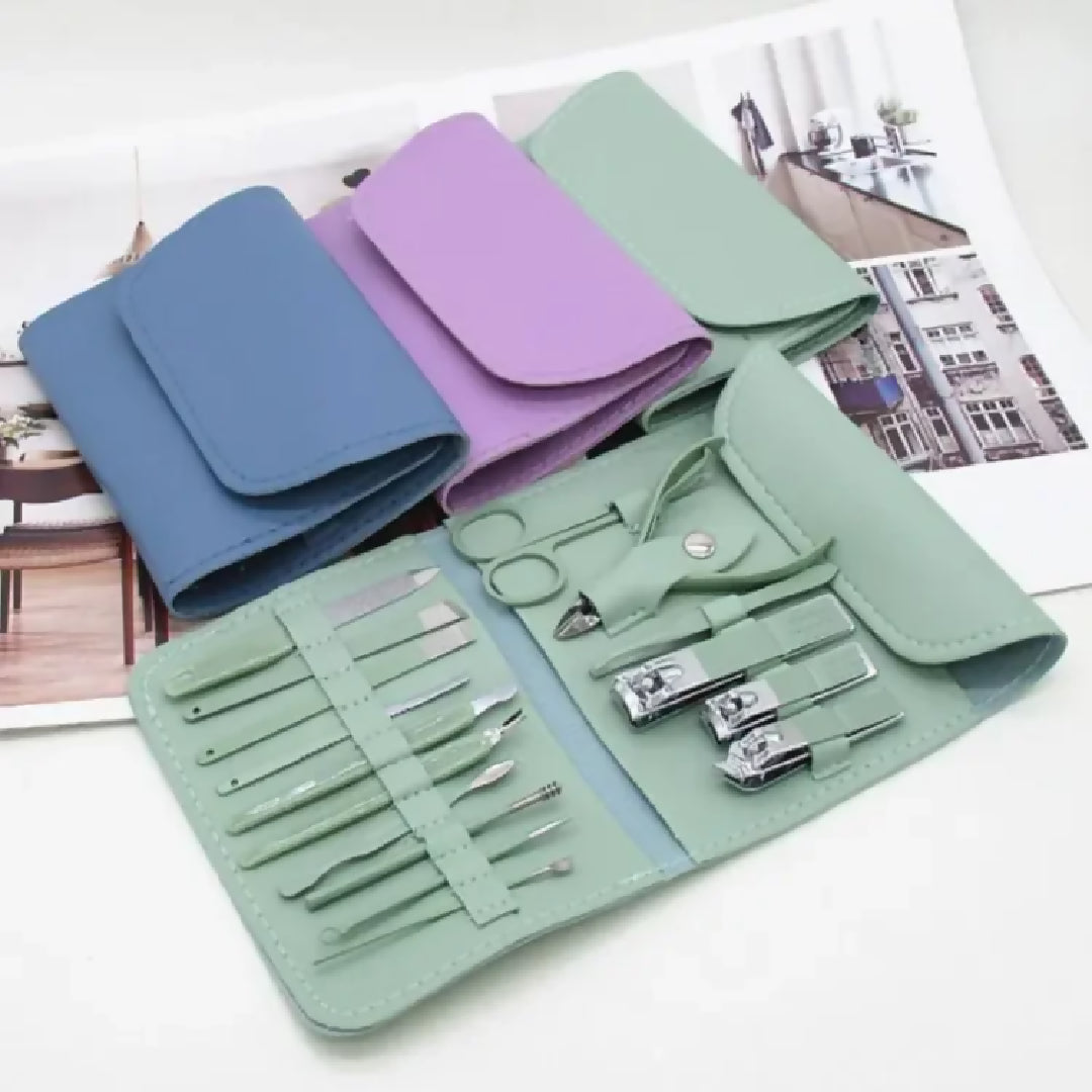 16 in 1 Nail kit Manicure Cutters Nail Clipper Set Household Stainless Steel Ear Spoon Nail Clippers Pedicure Nail Scissors Tool Set (Random Color)