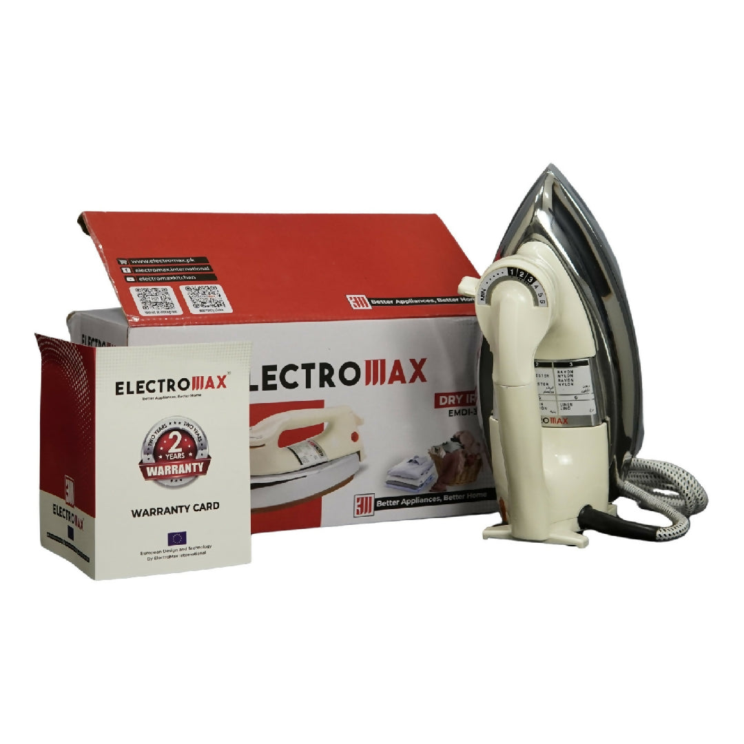 Electromax Heavy Duty Dry Iron with 6-Stage Temperature Control and 2-Year Warranty (EMDI-3550)