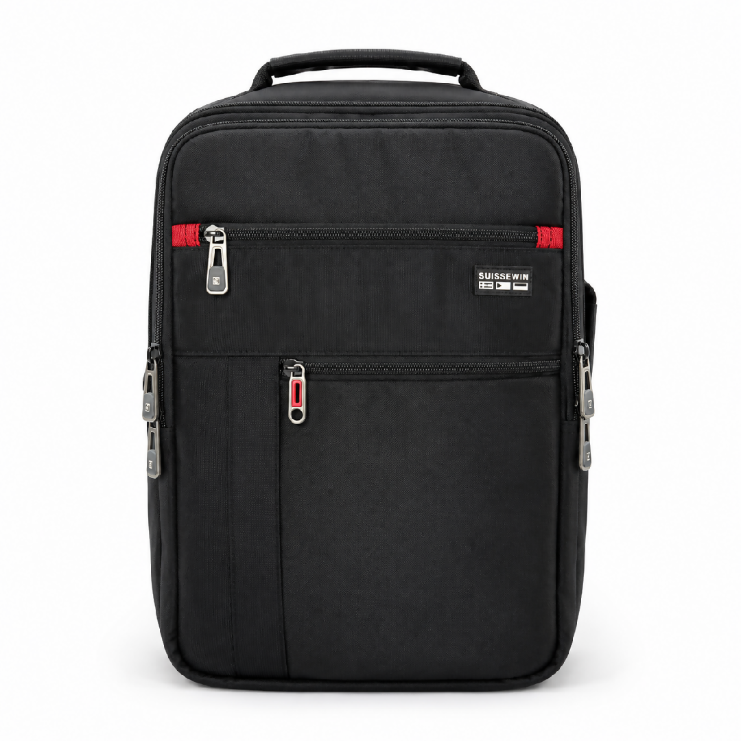 Suissewin Black Multi-Compartment Backpack