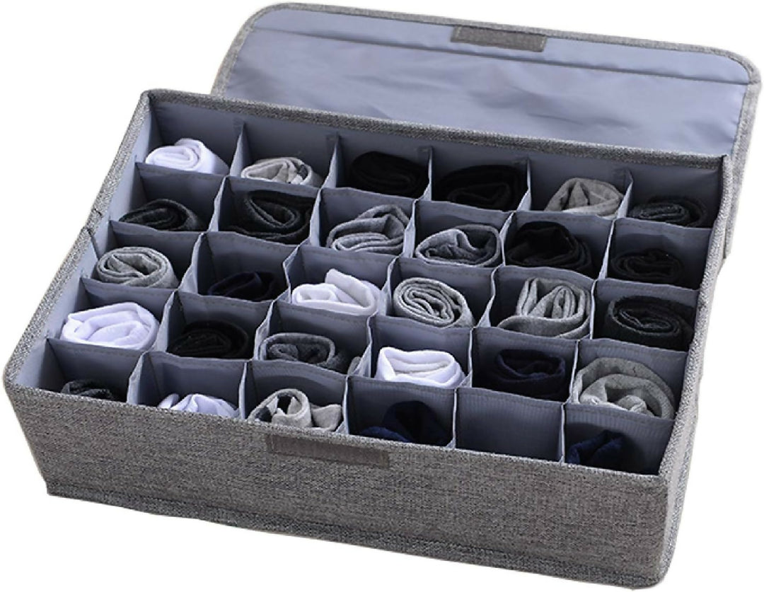 Underwear Socks Storage Organizer with Lids Foldable Closet Drawer Divider 24 Cells Storage Box