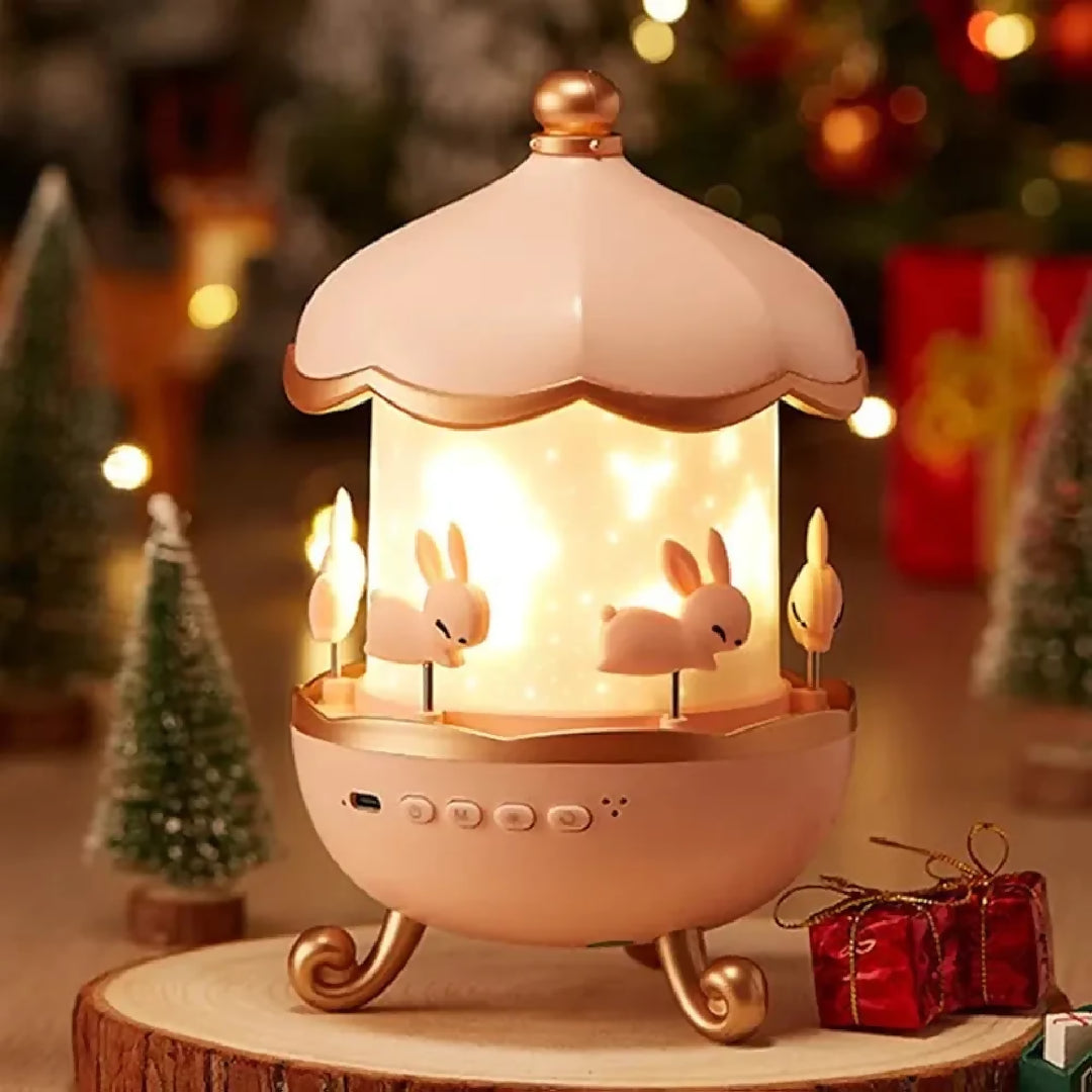 Bunny Carousel Night Light Projector 6 Set Films Rotating LED Lamp Star Projection Light for A Magical Nursery Atmosphere Rotatable Rabbit Night Lamp for Kids Room Decor Bunny Night Light