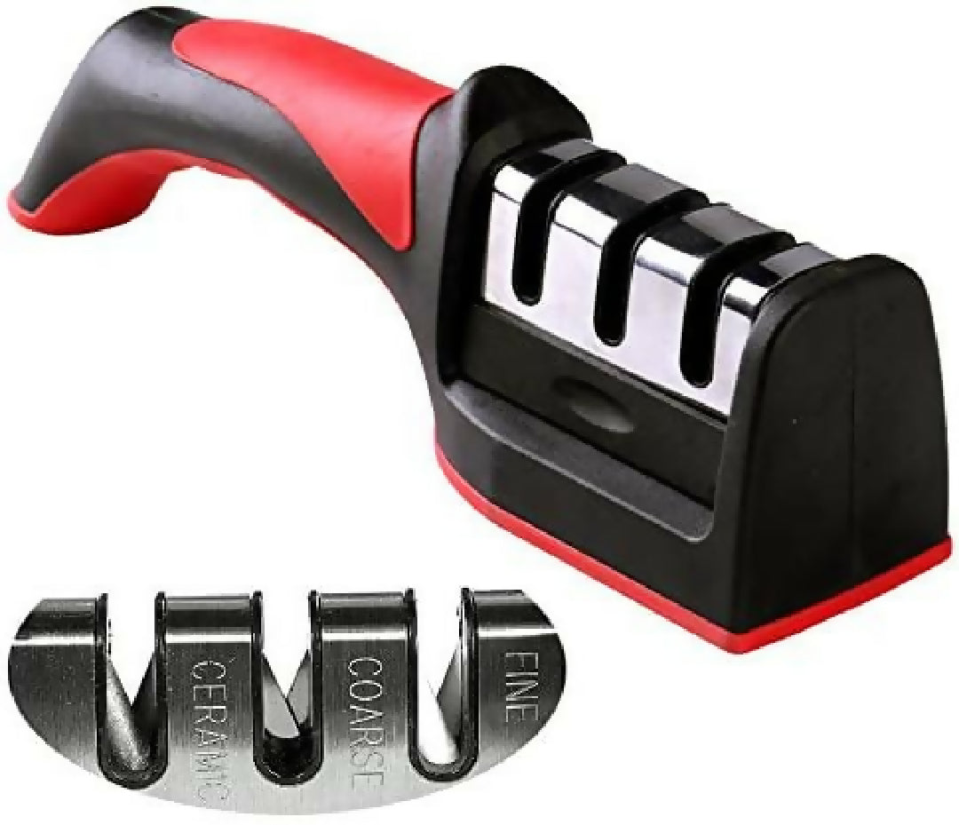 3-in-1 Knife Sharpener With Fruit And Meat Knife Peeler - 3-Stage Diamond Coated Knife Sharpener - Kitchen Helper Three-piece Knife Sharpener Set With a Knife Ceramic Peeler