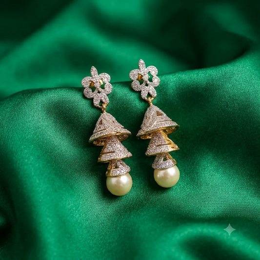 Elegance Tiered Cubic Zirconia and Pearl Statement Earrings