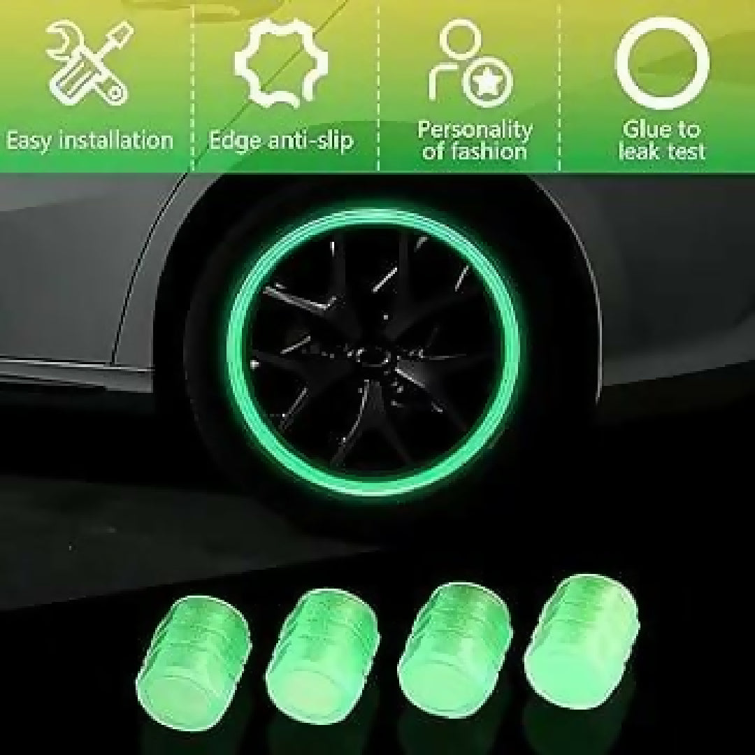 Wheel Tire Rim Air Valve Cap Radium Tyre Air Caps Cover Glow Radium Light Resistant Tire Pressure Caps Universal for Car Truck Motorcycles Bike 4pcs