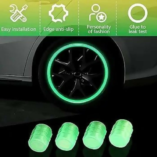 Wheel Tire Rim Air Valve Cap Radium Tyre Air Caps Cover Glow Radium Light Resistant Tire Pressure Caps Universal for Car Truck Motorcycles Bike 4pcs