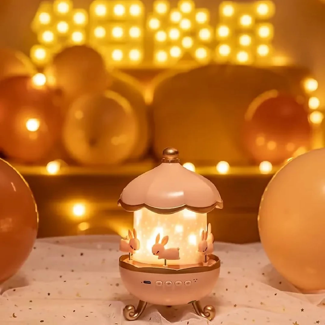 Bunny Carousel Night Light Projector 6 Set Films Rotating LED Lamp Star Projection Light for A Magical Nursery Atmosphere Rotatable Rabbit Night Lamp for Kids Room Decor Bunny Night Light
