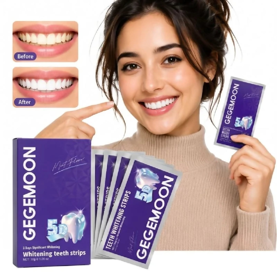 Gegemoon 5D Teeth Whitening Strips Professional 5 Day Whitening Kit Enamel Safe Teeth Whitening Strips Deep Stain Removal Mint Flavor 7 Pairs