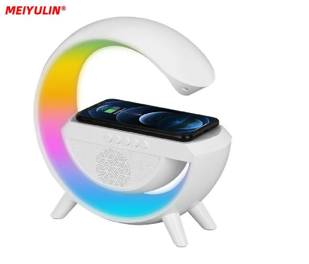 G Lamp Smart Bluetooth Speaker Wireless Fast Charger Station LED RGB Desk Light Support TF Card AUX For IPhone 14 13 Samsung Powerbank